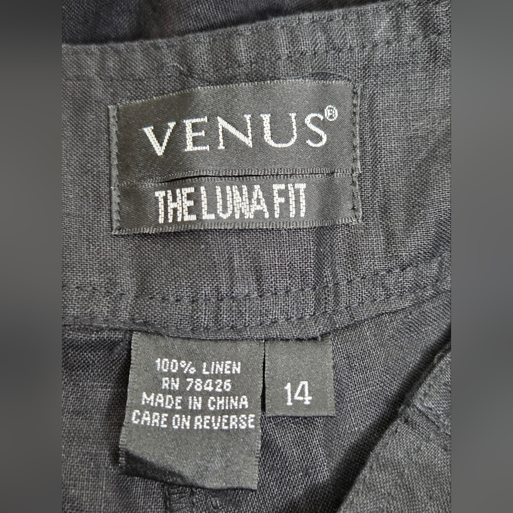 VENUS Size 14 The Luna Fit Black Trousers 100% Linen - Picture 4 of 11